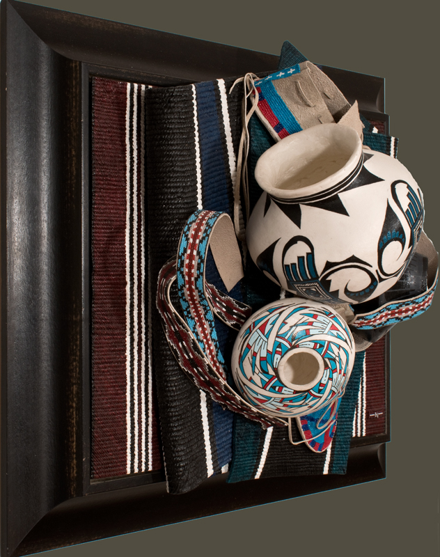 'Mexico, Navajo, Arapaho' acrylic paint sculpture - side view